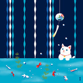 Hamamonyo Cat & Goldfish Summer Art Furoshiki – 50cm