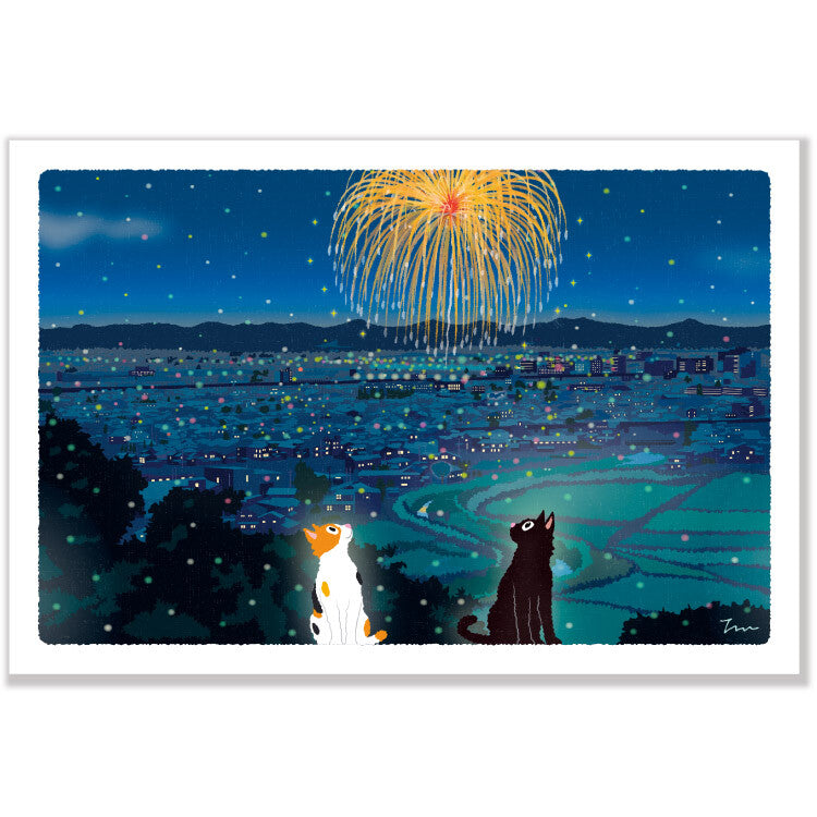 Summer Tabineko Postcard – Summer Fireworks