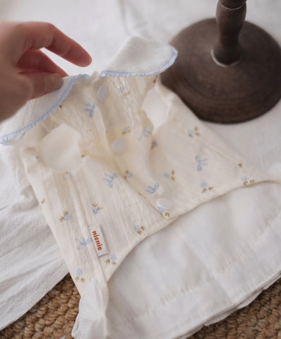 Blue Wind Chime Embroidered Ruffle Shirt