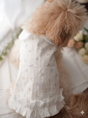 Blue Wind Chime Embroidered Ruffle Shirt