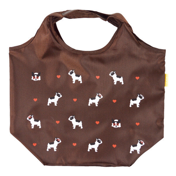 Hamamonyo French Bulldog Hearts Small Foldable Tote Bag – Brown