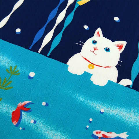 Hamamonyo Cat & Goldfish Summer Art Furoshiki – 50cm