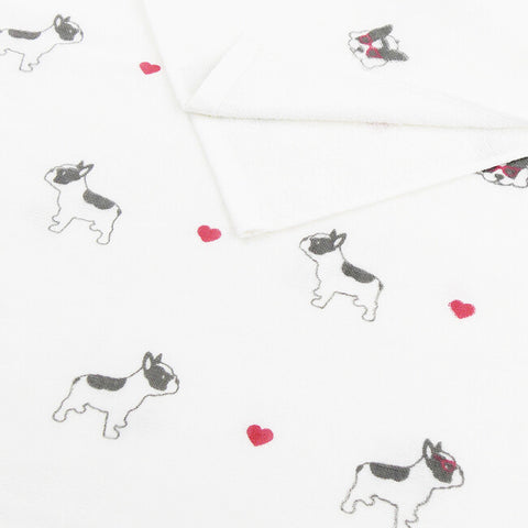 Hamamonyo French Bulldog Hearts Cotton Gauze & Terry Bath Towel