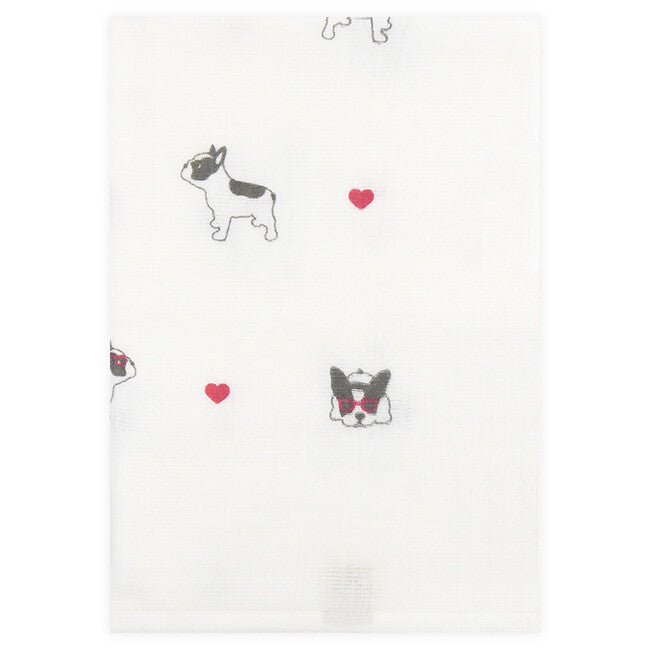 Hamamonyo French Bulldog Hearts Cotton Gauze & Terry Bath Towel