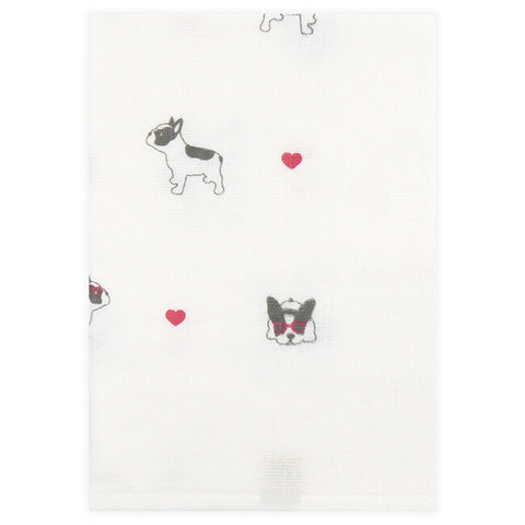 Hamamonyo French Bulldog Hearts Cotton Gauze & Terry Bath Towel