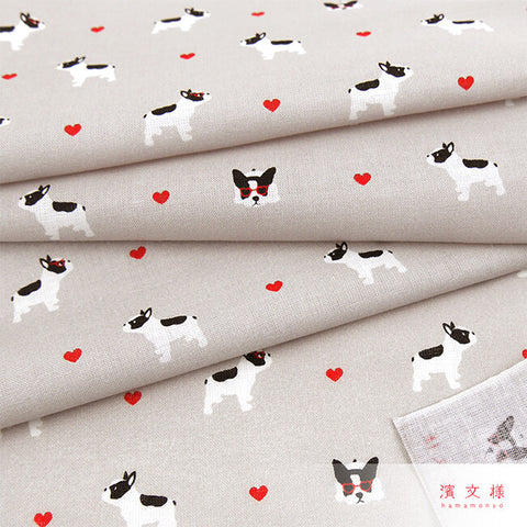 Hamamonyo French Bulldog Hearts Cotton Tenugui