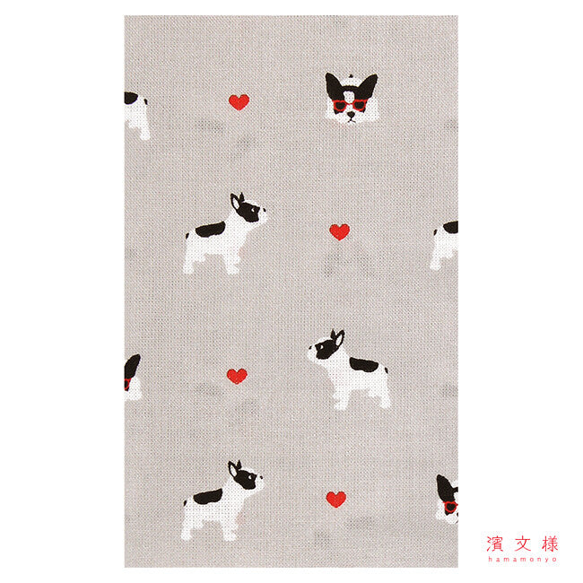 Hamamonyo French Bulldog Hearts Cotton Tenugui