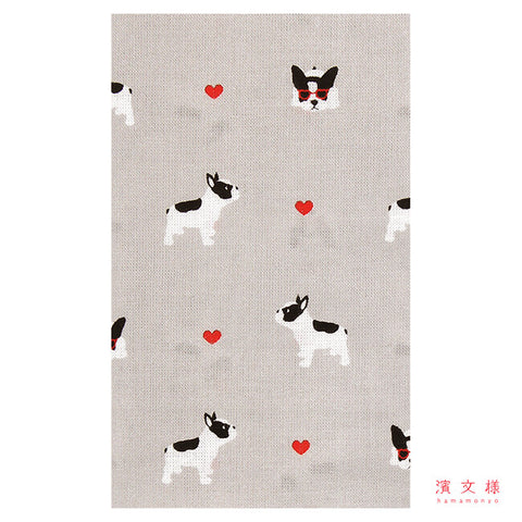 Hamamonyo French Bulldog Hearts Cotton Tenugui