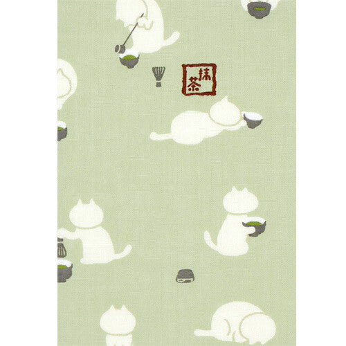 Hamamonyo Matcha Cats Tenugui – Japanese Cotton Hand Towel