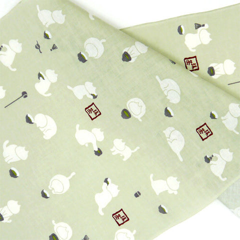 Hamamonyo Matcha Cats Tenugui – Japanese Cotton Hand Towel