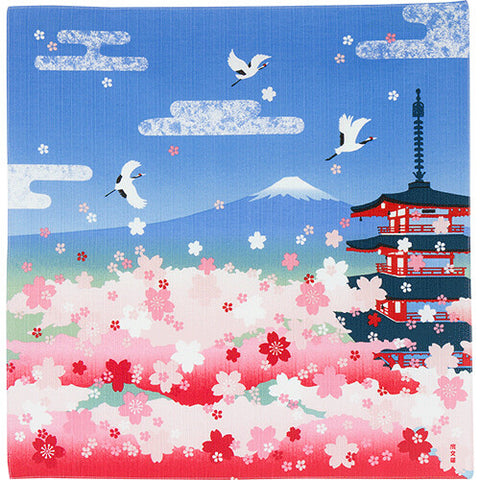 Hamamonyo Sakura, Pagoda & Mount Fuji Furoshiki – 50cm