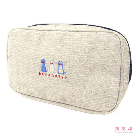 Hamamonyo Sitting Dog Embroidered Pouch – Natural Cotton & Linen
