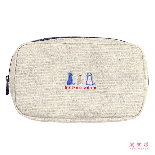 Hamamonyo Sitting Dog Embroidered Pouch – Natural Cotton & Linen