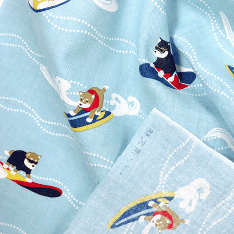 Hamamonyo Surfing Shiba Tenugui – Japanese Cotton Hand Towel