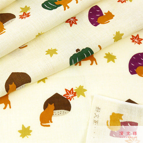Hamamonyo Sweet Potato & Chestnut Cats Cotton Tenugui