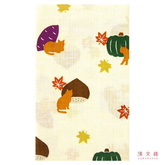Hamamonyo Sweet Potato & Chestnut Cats Cotton Tenugui