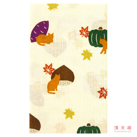 Hamamonyo Sweet Potato & Chestnut Cats Cotton Tenugui