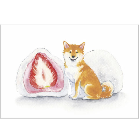 Shiba Inu and Snacks Postcard [Strawberry Daifuku]