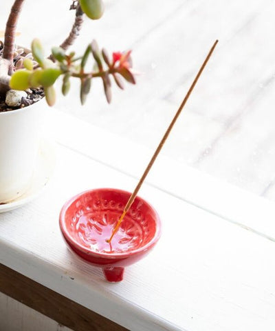 Amina Ceramic Mini Incense Holder, Red
