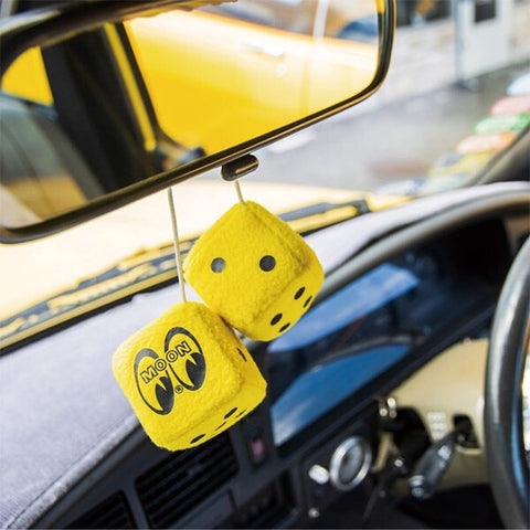 MOONEYES Mini Fuzzy Dice, Yellow, White, Black