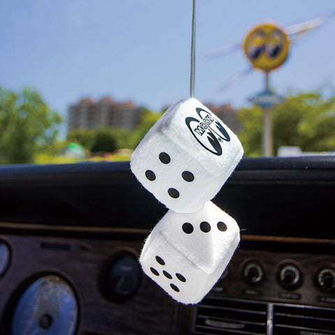 MOONEYES Mini Fuzzy Dice, Yellow, White, Black