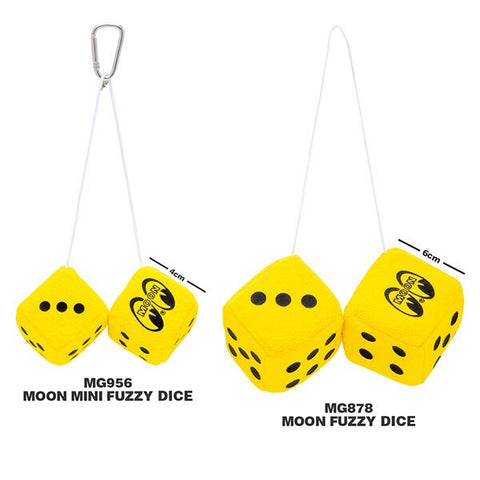 MOONEYES Mini Fuzzy Dice, Yellow, White, Black