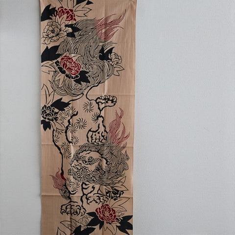 Todaya Shoten Lion & Peony Japanese Tenugui Towel