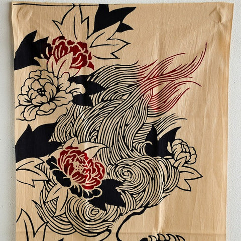 Todaya Shoten Lion & Peony Japanese Tenugui Towel