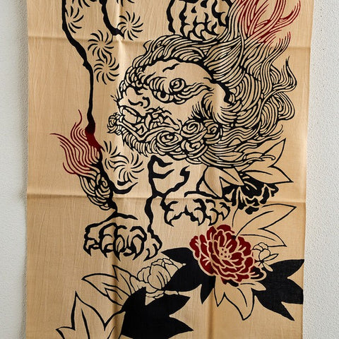 Todaya Shoten Lion & Peony Japanese Tenugui Towel