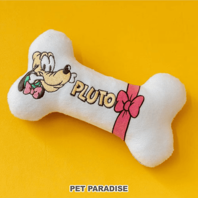 [PET PARADISE] Disney Pluto Ribbon Bone Toy – Squeaky Plush Dog Toy
